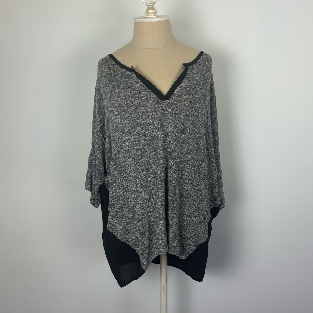 Alya Black and Gray Top Heathered Sheer Pullover M